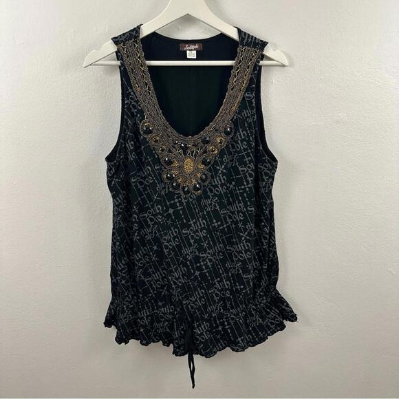 South Pole Tops - Southpole Black Print Beaded Tank Top Women's Size XL